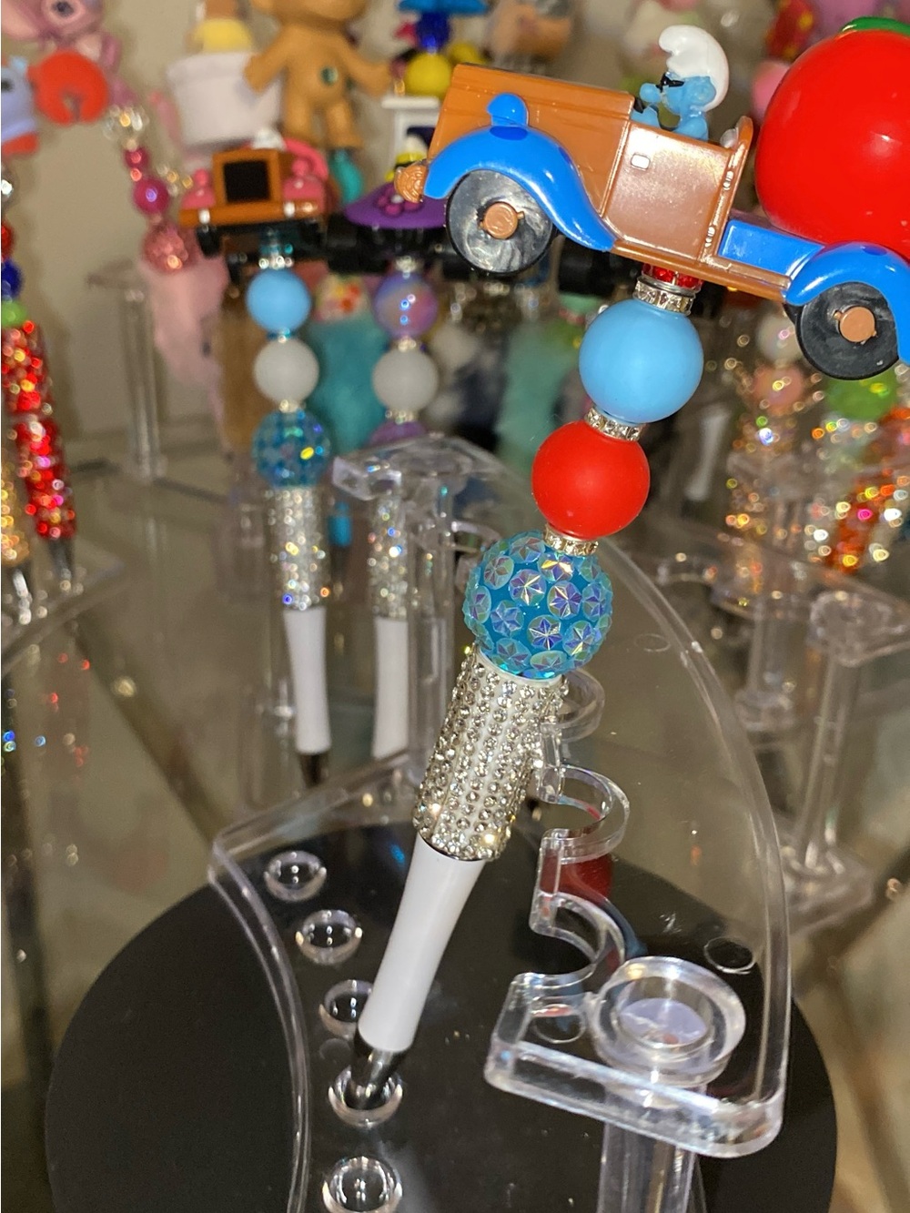 Smurf beaded Pen - Blue, Red, Silver